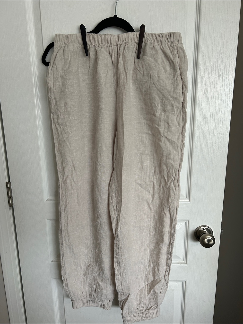 Joie Cream Elastic-Waist Linen Ankle Pants